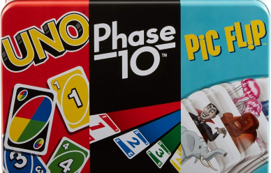 Zestaw 3 gier karcianych Mattel Uno Phase10 Pic Flip Metal
