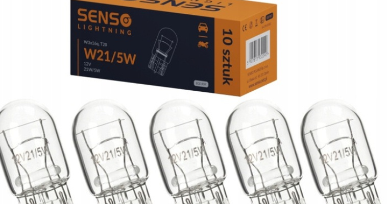Żarówki SENSO W21/5W 12V homologacja E4 x10sztuk w promocji!