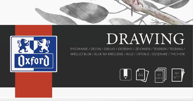 Blok rysunkowy Oxford A4 - klejony, gładka biała, 40 kartek w promocji!