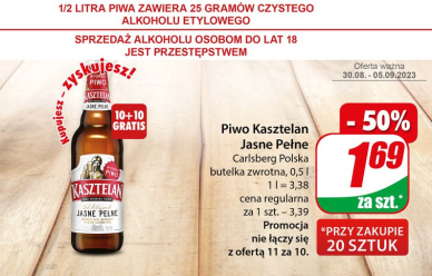 Piwo Kasztelan Jasne pełne 5,6% 0,5L butelka zwrotna 10+10 g