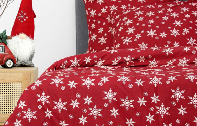Pościel SNOFLOCK z mikrofibry czerwona w śnieżynki 160x220cm w promocji!