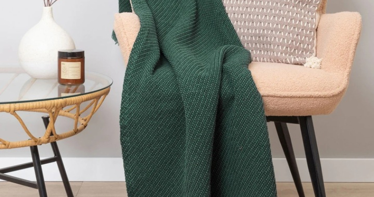 Koc Homla bawełna 130cm x 170 odcienie zieleni w promocji!