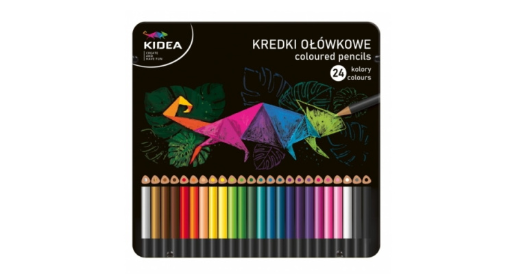 Kidea: Kredki trójkątne, 24 kolory w metalowym pudełku - Teraz taniej!