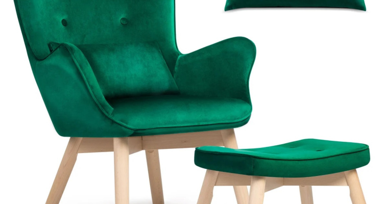 Fotel Uszak z podnóżkiem z poduszką SOFOTEL zielony 100x70cm w promocji!