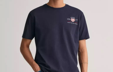 Męski granatowy t-shirt Gant z logo Archive Shield w promocji!