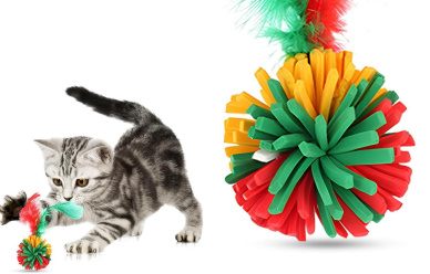 Zabawka dla kota - piłka z piórkami